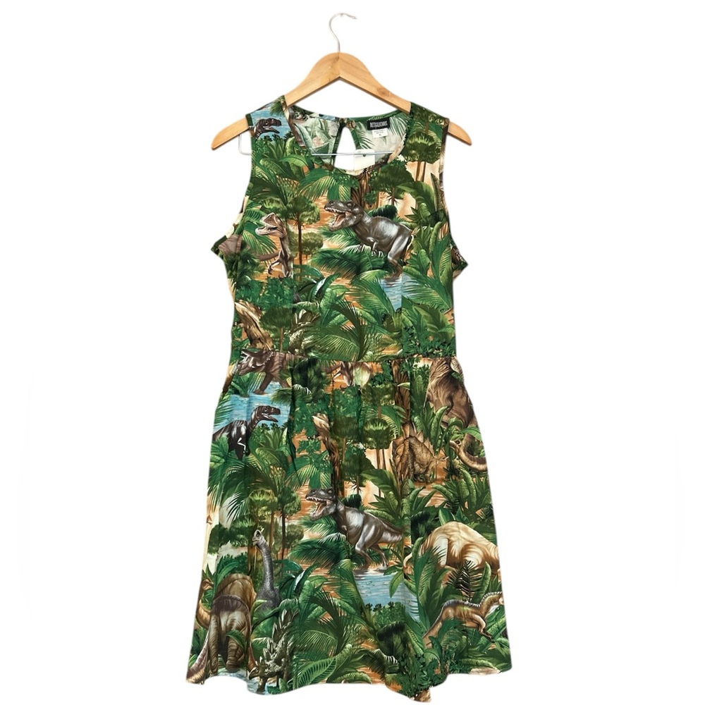 NWT Retrolicious Dinosaurs Jungle Print Retro Fit Flare Dress Pockets Size XL - Picture 2 of 11